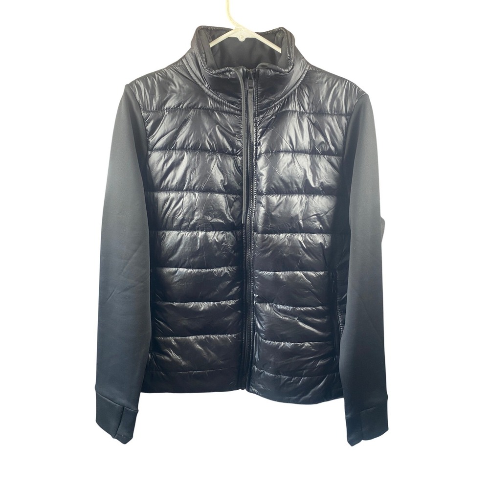 Avia Coat Womens Large Black Hybrid Puffer Jacket Quilted Mixed Media Full Zip